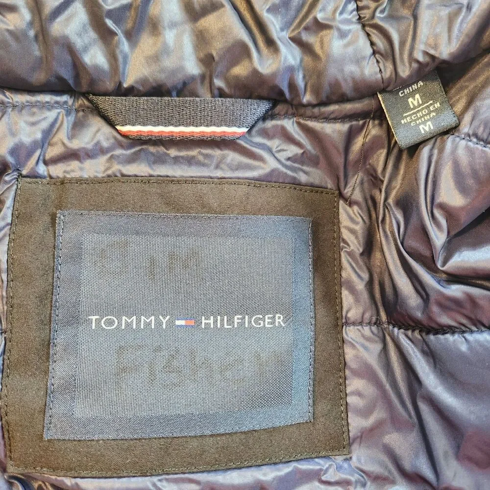 Tommy Hilfiger Men's M Black Hooded Double Layer Bomber Jacket Blue Lining